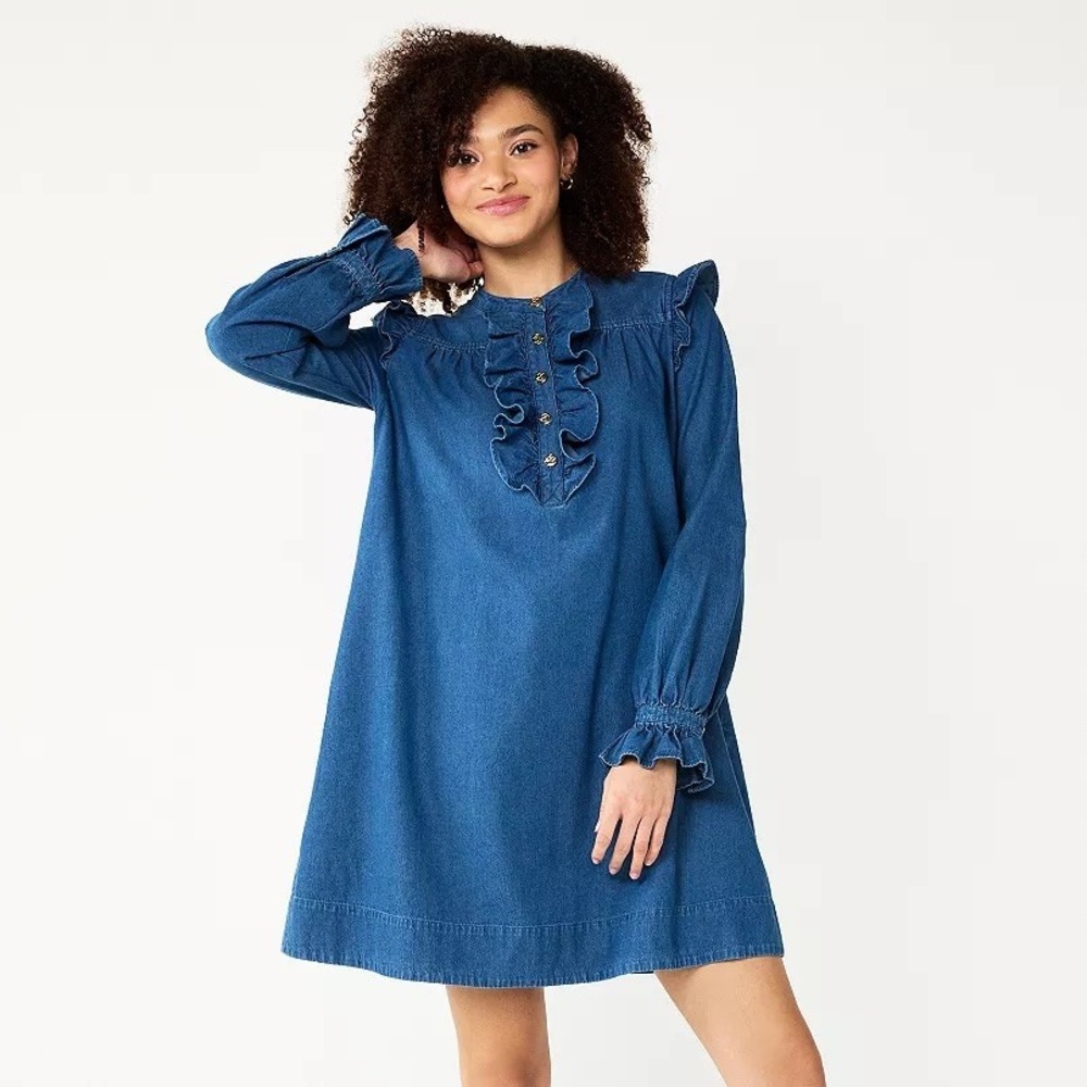 NWT Draper James RSVP Womens Jean Sheath Mini Dress Size Medium Denim Feminine